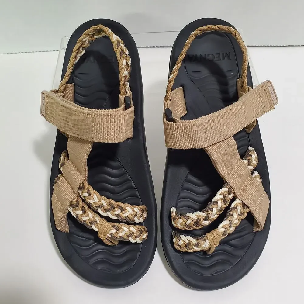 Sport Sandals Tan Womens 9 Arch Support Walking Toe Loop Ankle Strap MEGNYA 39 - Picture 12 of 13